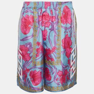 Versace Blue Floral Print Silk Embroidered Shorts S